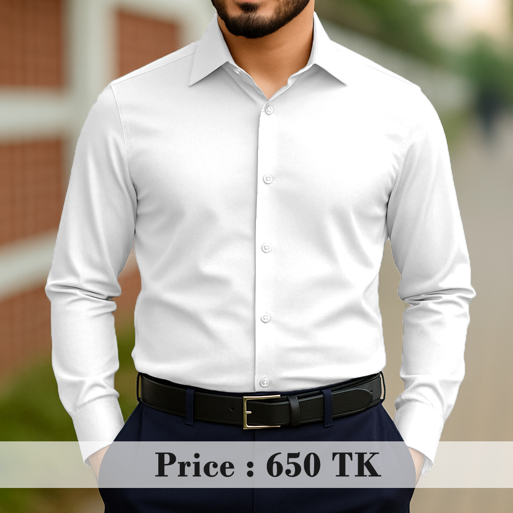 ছেলেদের স্ট্রিচেবল রিঙ্কেল ফ্রি ফেব্রিকের ফরমাল শার্ট - সাদা কালার চায়না কাপড় ।
