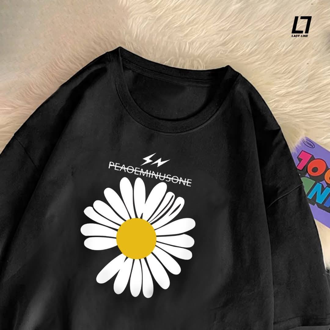 লেডিস ড্রপ সোলডার টি-শার্ট কালো কালার- ডিএফটি চেস্ট-প্রিন্ট