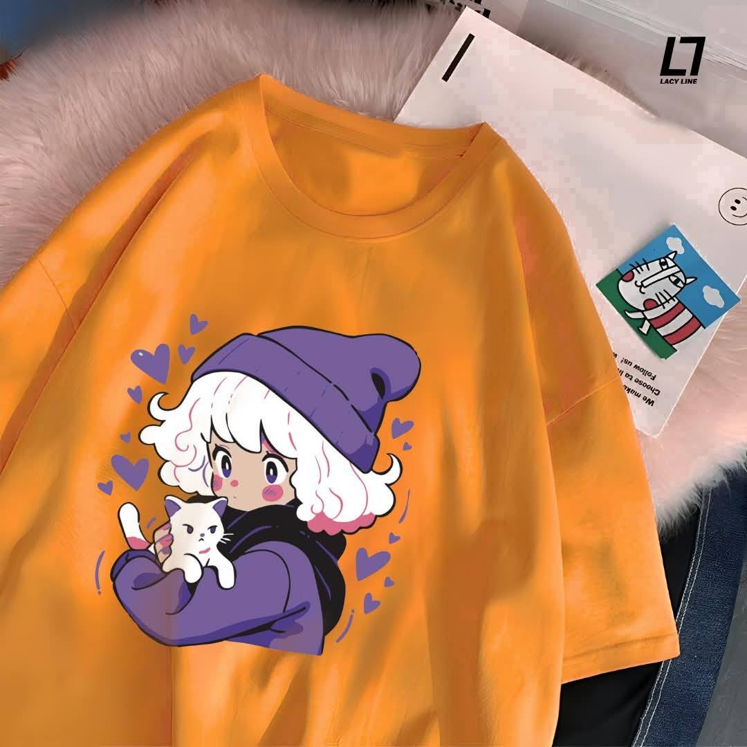 লেডিস ড্রপ সোলডার টি-শার্ট - ডিজিটাল চেস্ট-প্রিন্ট