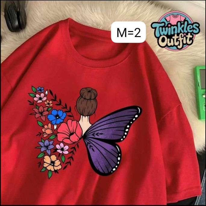 লেডিস ড্রপ সোলডার টি-শার্ট লাল কালার- ডিএফটি চেস্ট-প্রিন্ট