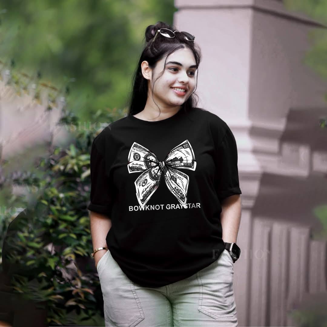 লেডিস ড্রপ সোলডার টি-শার্ট - ডিএফটি চেস্ট-প্রিন্ট