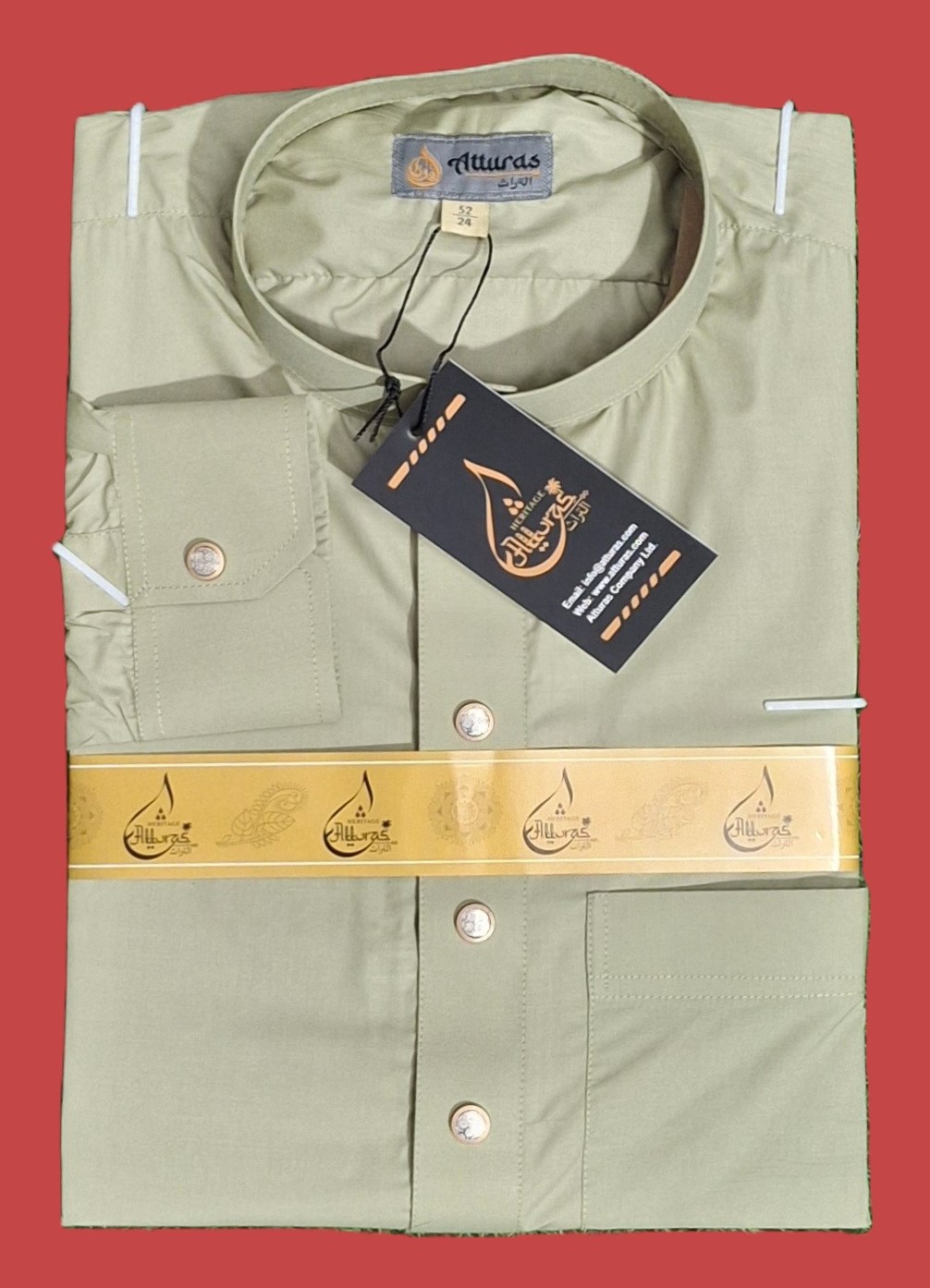 এরাবিক জুব্বাহ জলপাই কালার এবং চায়না টরে প্রেসিডেন্ট কাপড়।