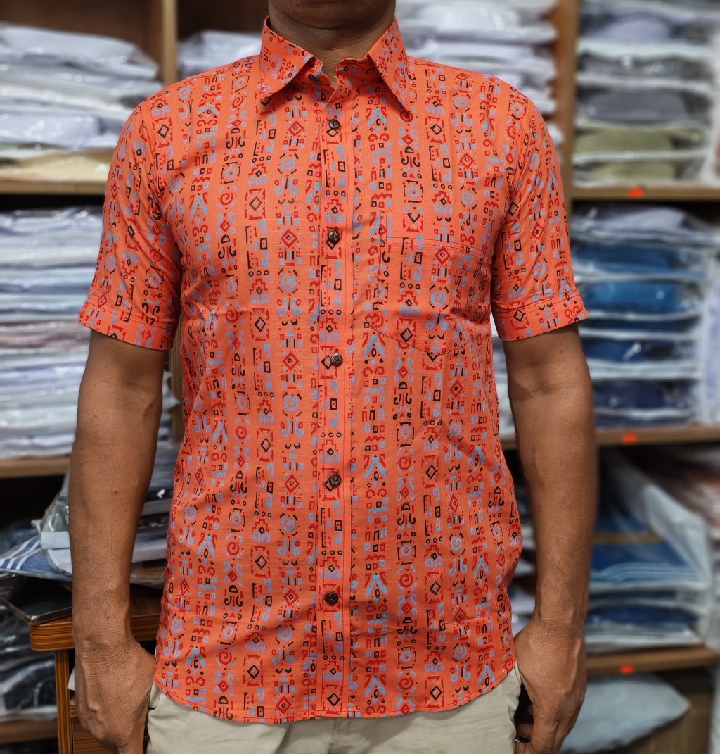 ছেলেদের জন্য মিষ্টি কালার প্রিন্টেড শর্ট স্লিভ শার্ট – আরামদায়ক আড়ং কটন কাপড়