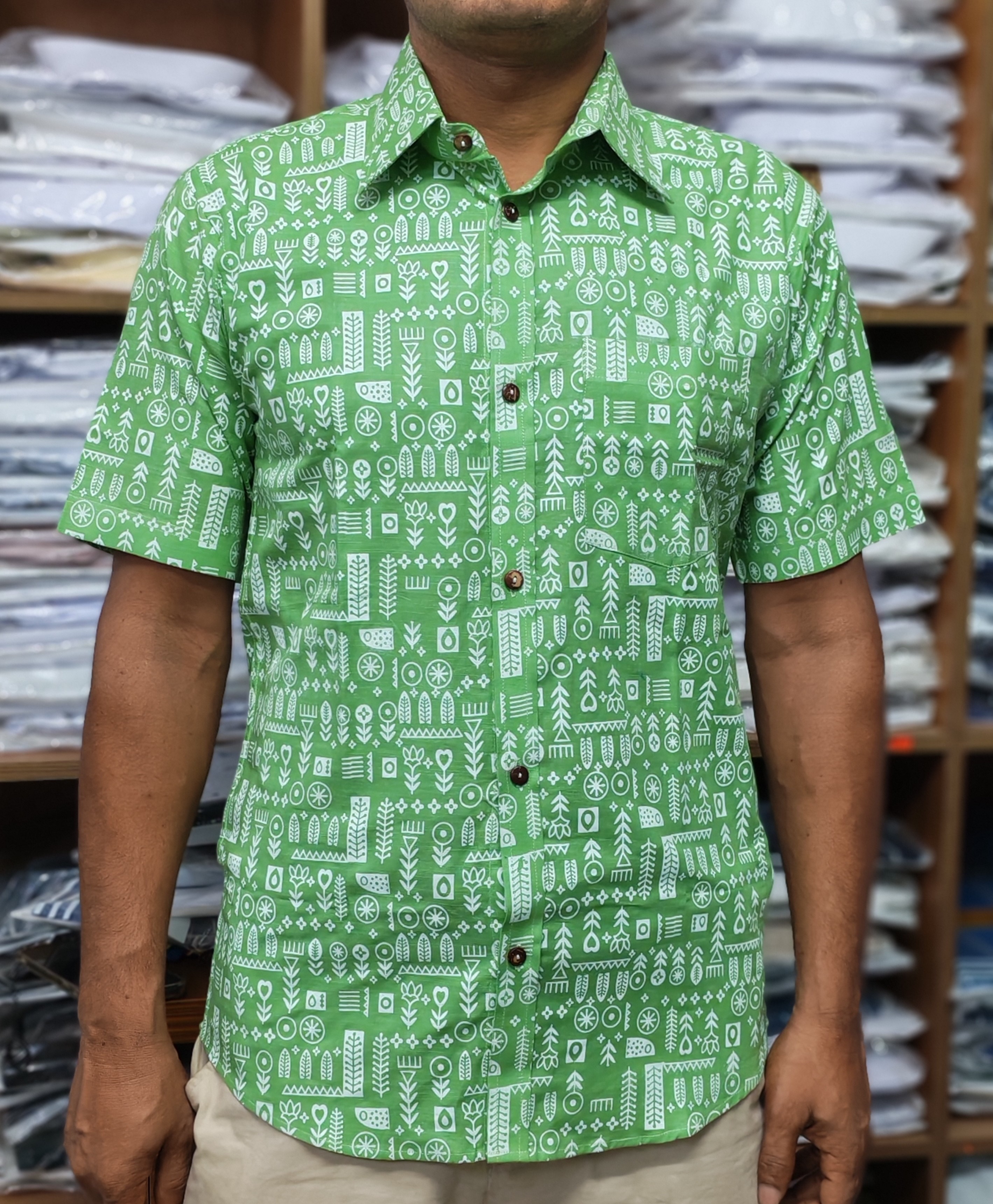 ছেলেদের জন্য লেমন কালার প্রিন্টেড শর্ট স্লিভ শার্ট – আরামদায়ক আড়ং কটন কাপড়