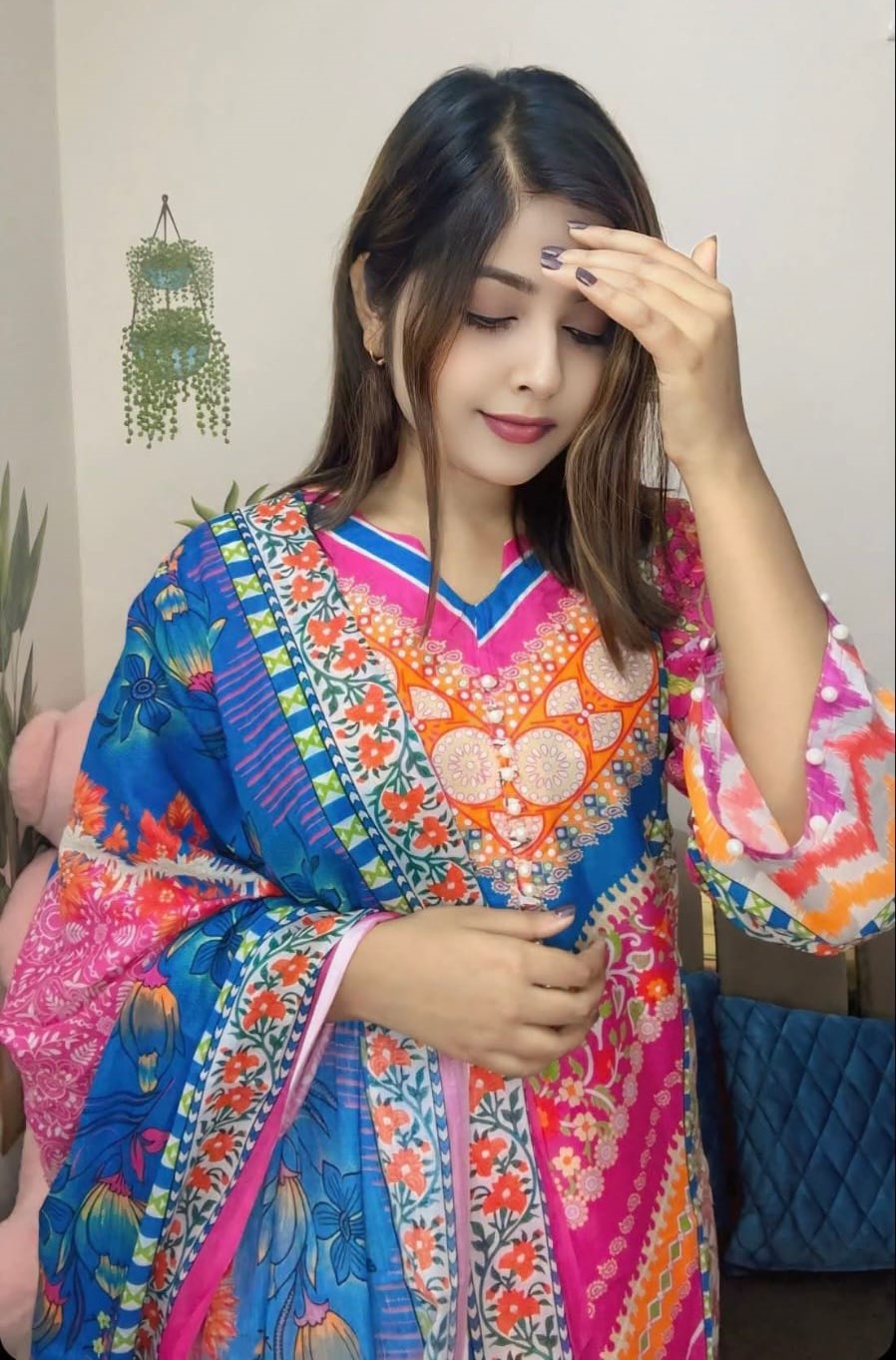 লেডিস থ্রি-পিস – মাল্টিকালার প্রিন্টেড ডিজাইন